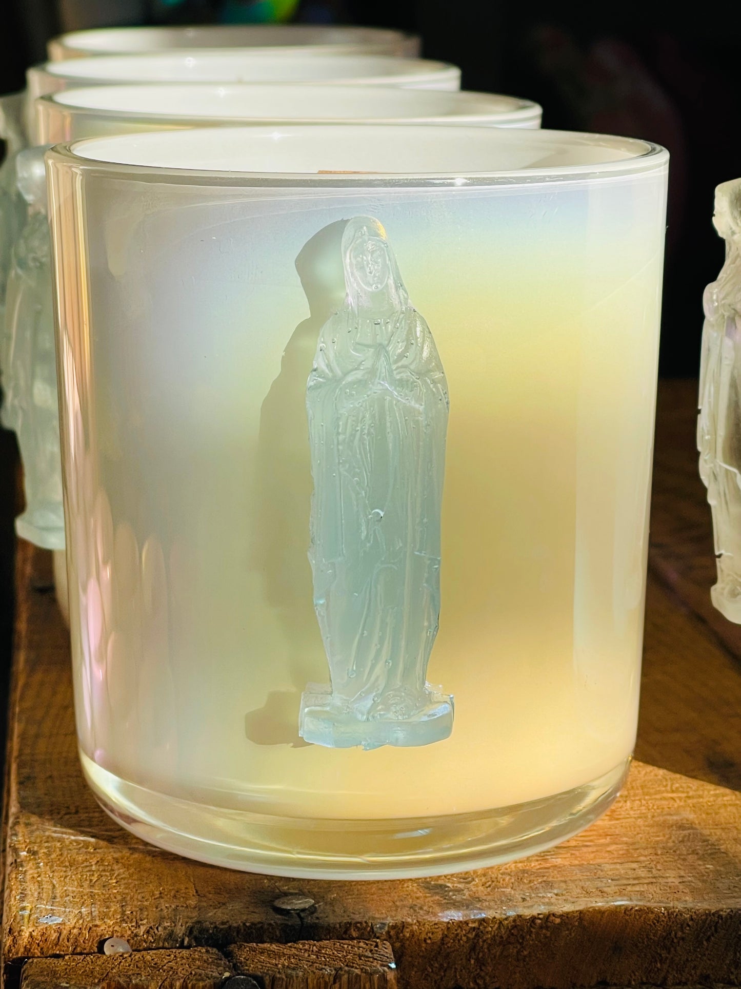 Light Blue Mother Mary - Garden District / Bella Luxury Candles / White Iridescent