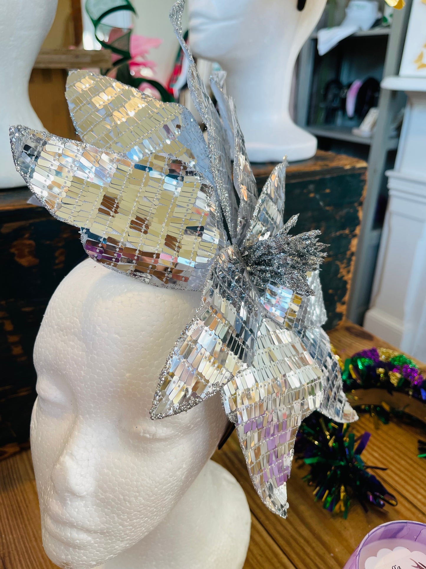 Silver Disco Flower Headband