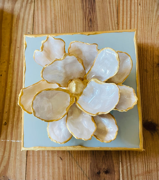 Oyster Magnolia on 6x6 Duckegg Canvas