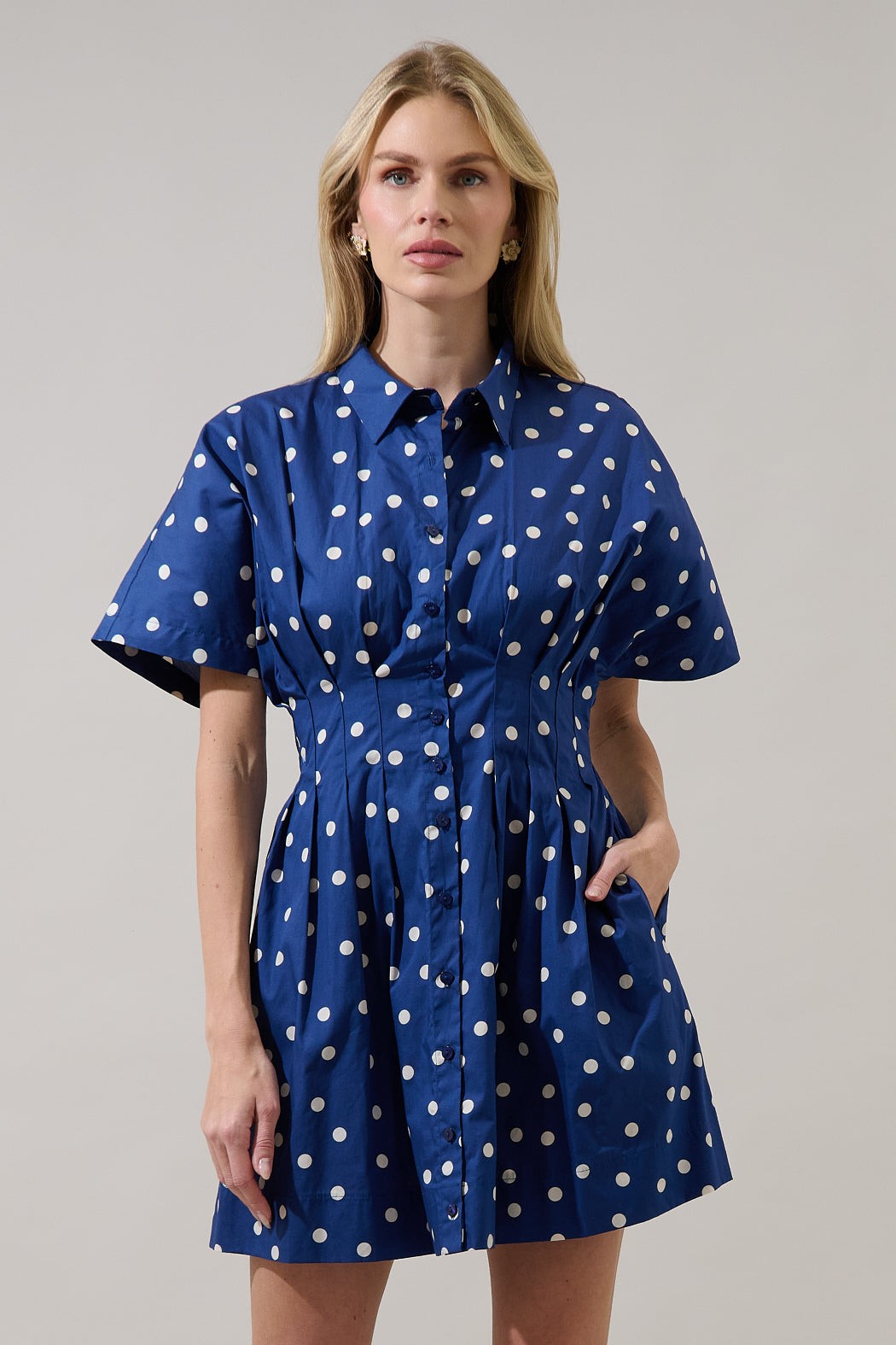 Alix Button Down Mini Dress Polka Dot
