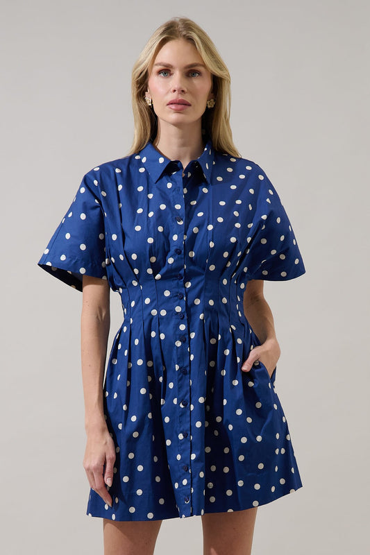 Alix Button Down Mini Dress Polka Dot