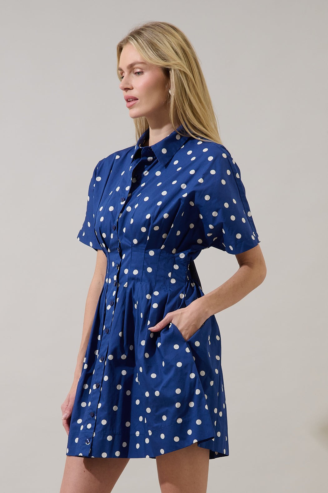 Alix Button Down Mini Dress Polka Dot