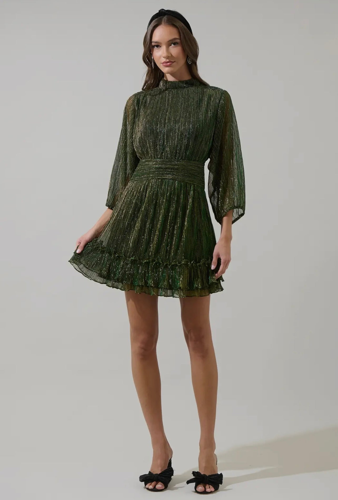 Senoviah Shiny Brett Ruffle Mini Dress