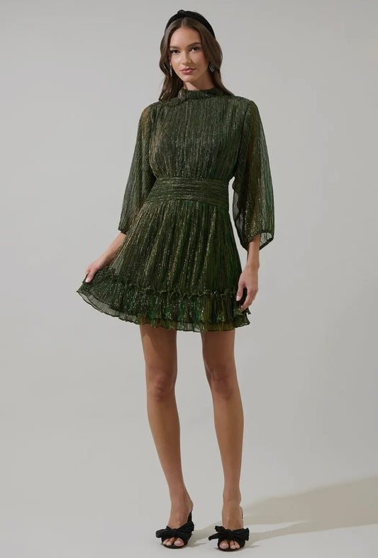 Senoviah Shiny Brett Ruffle Mini Dress