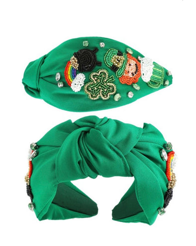 St. Patrick's Leprechaun Green Beaded Headband
