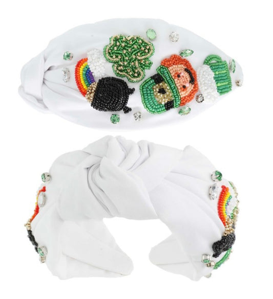 St. Patrick's Leprechaun White Beaded Headband