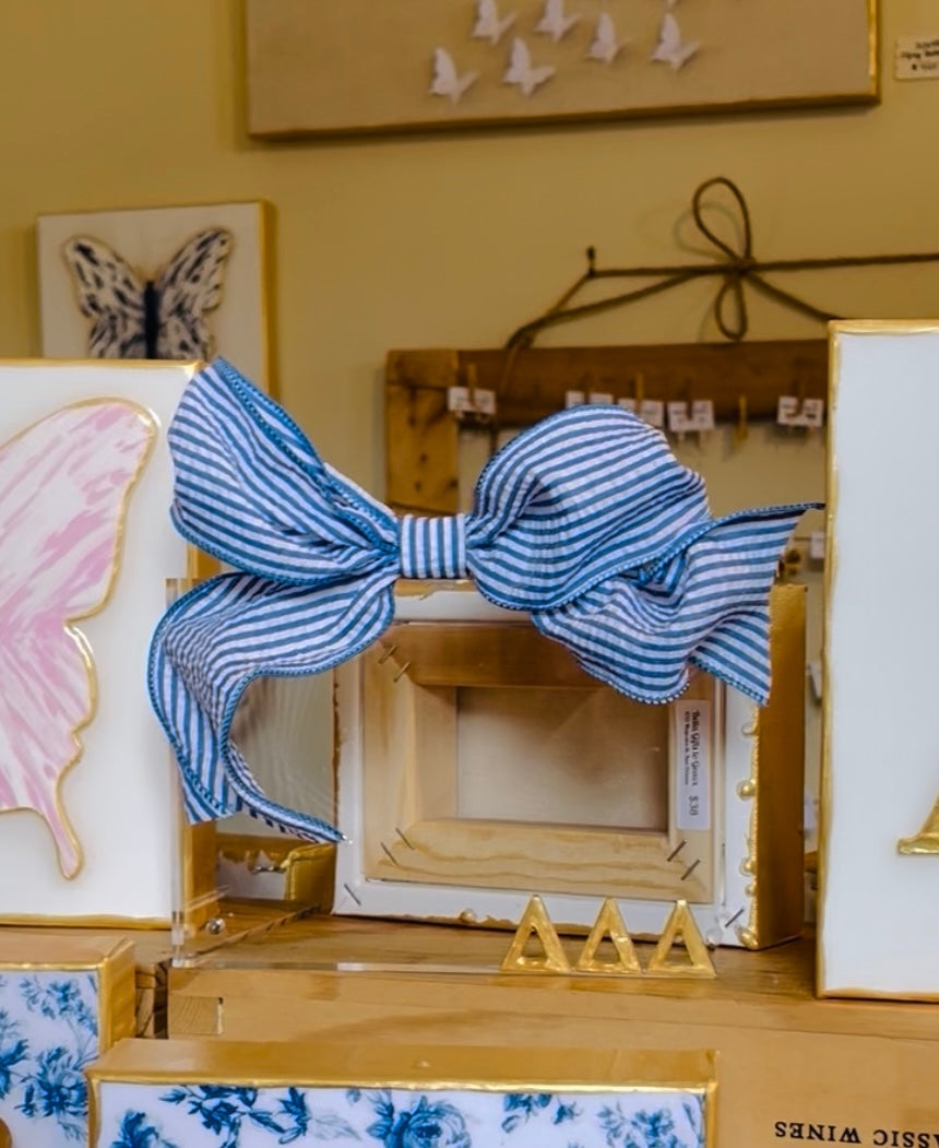 Delta Delta Delta Acrylic Frame with Blue Seersucker Ribbon