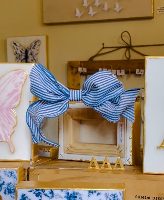 Delta Delta Delta Acrylic Frame with Blue Seersucker Ribbon