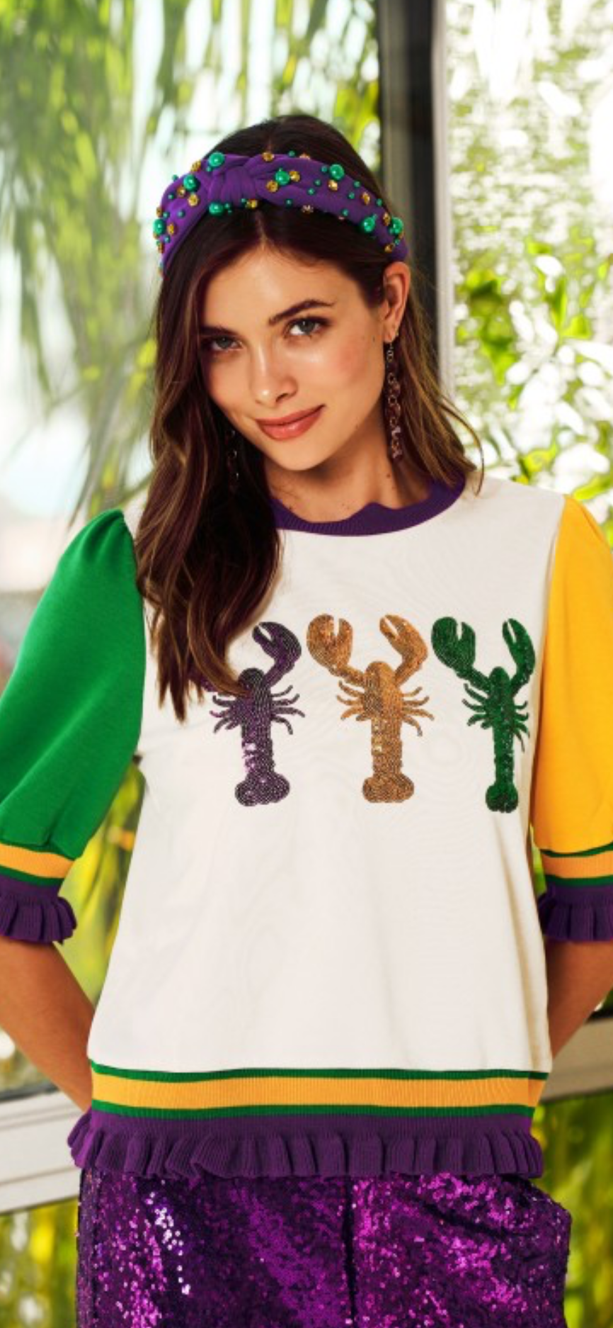 Ruffled Half Sleeves Sequin Crawfish Top