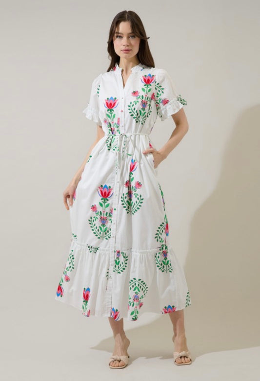 Saury Floral Alna Button Up Midi Dress