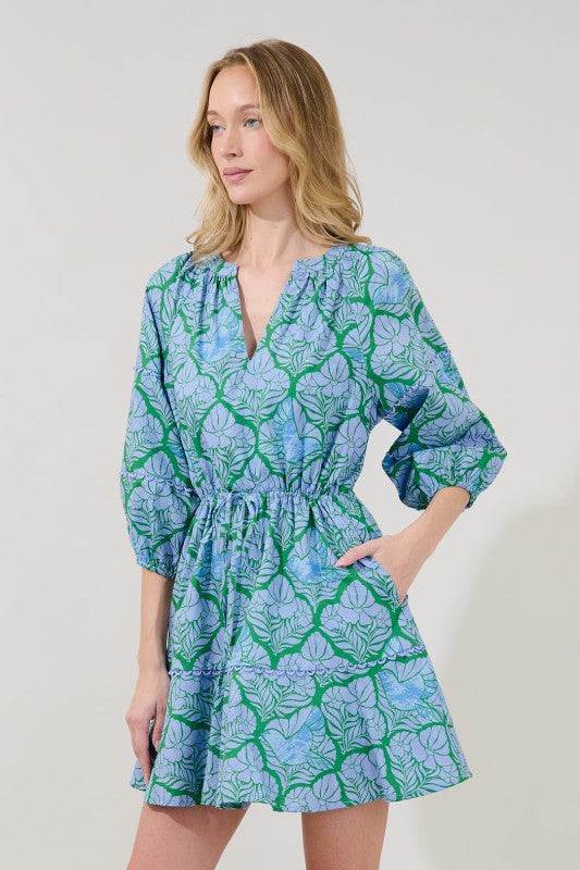 DABRIA SPLIT NECK MINI DRESS FLORAL