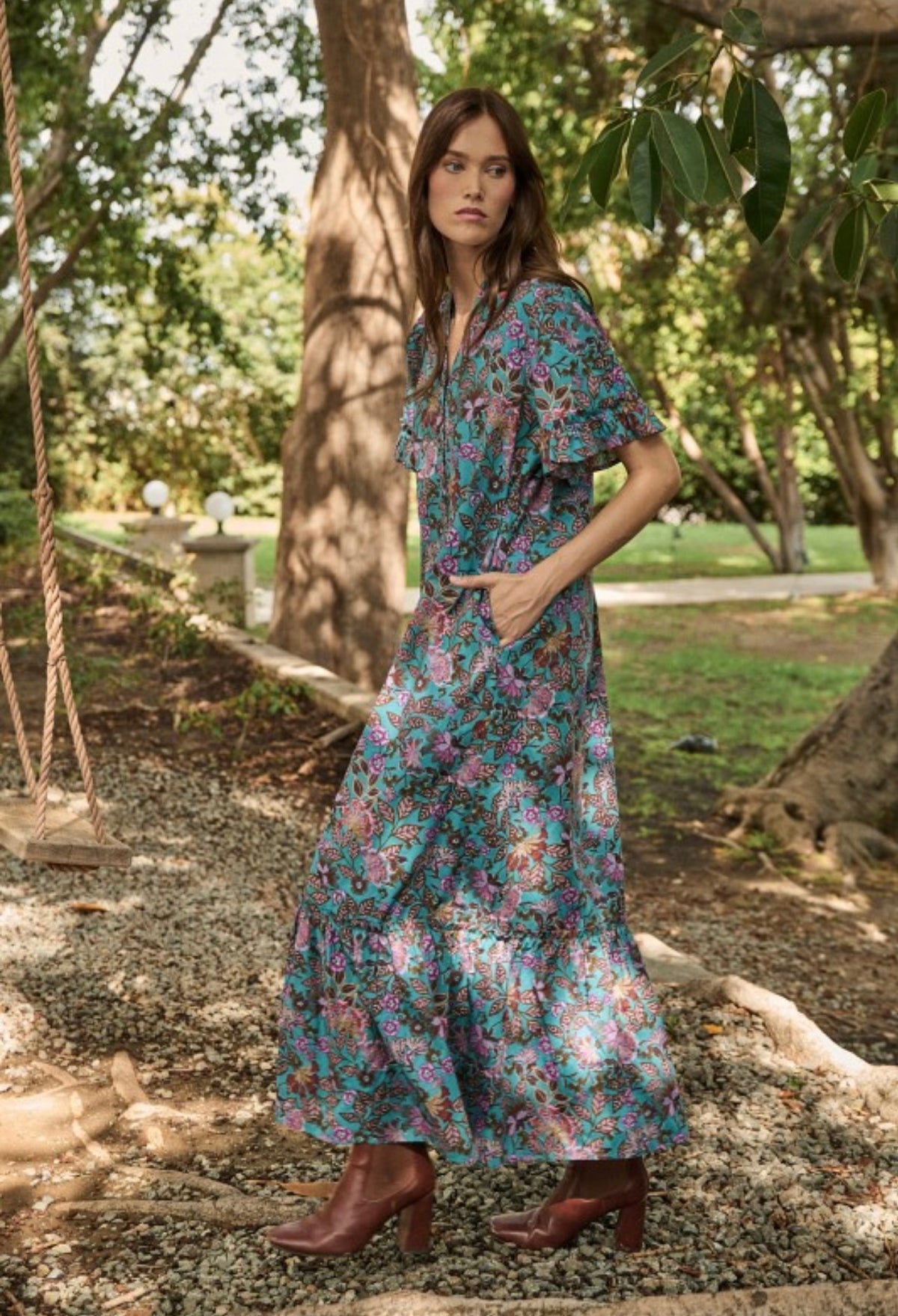ALNA BUTTON UP MIDI DRESS BERLIN FLORAL
