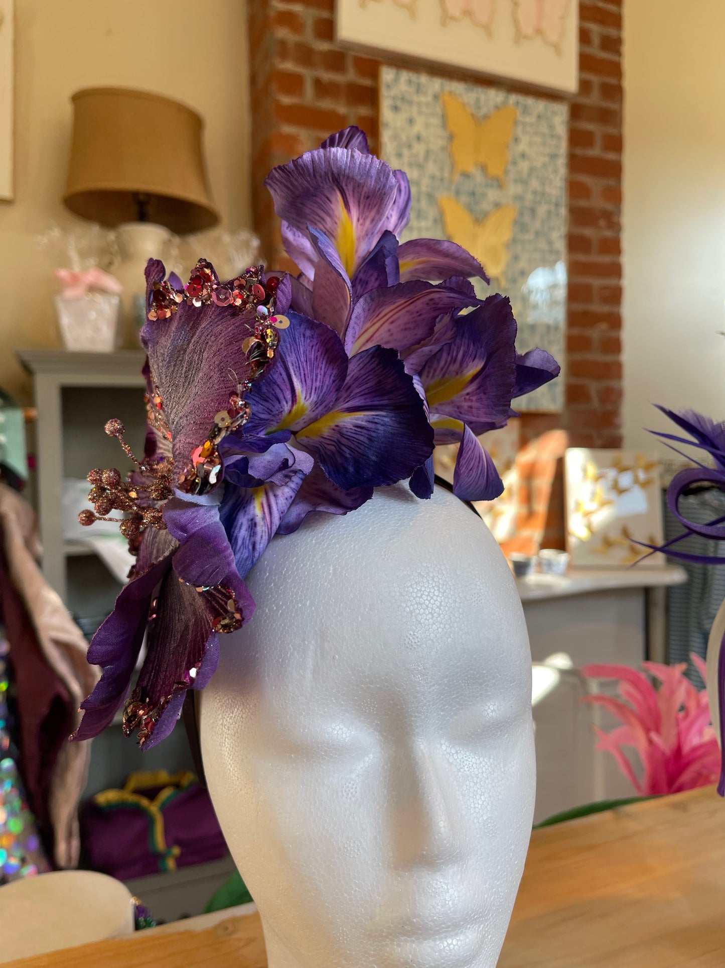 Purple Sequin Flower with Irises