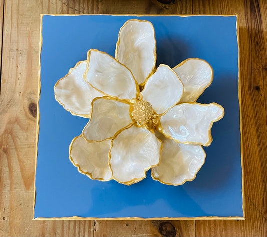 Oyster Magnolia on 10x10 Periwinkle Canvas