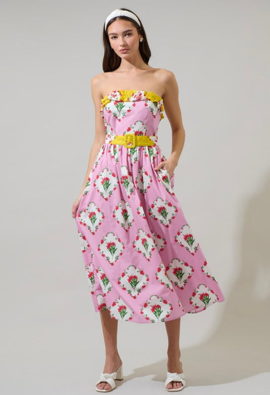 Maia Floral Beny Ruffle Midi Dress