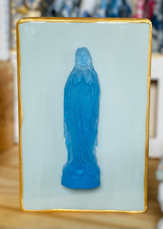 Mother Mary Bright Blue on Duck Egg Wood