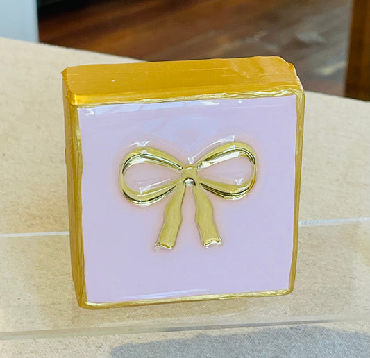 Gold Bow with Pink Wood Block