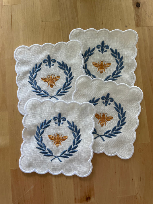 Linen Cocktail Napkins - "French Bee"
