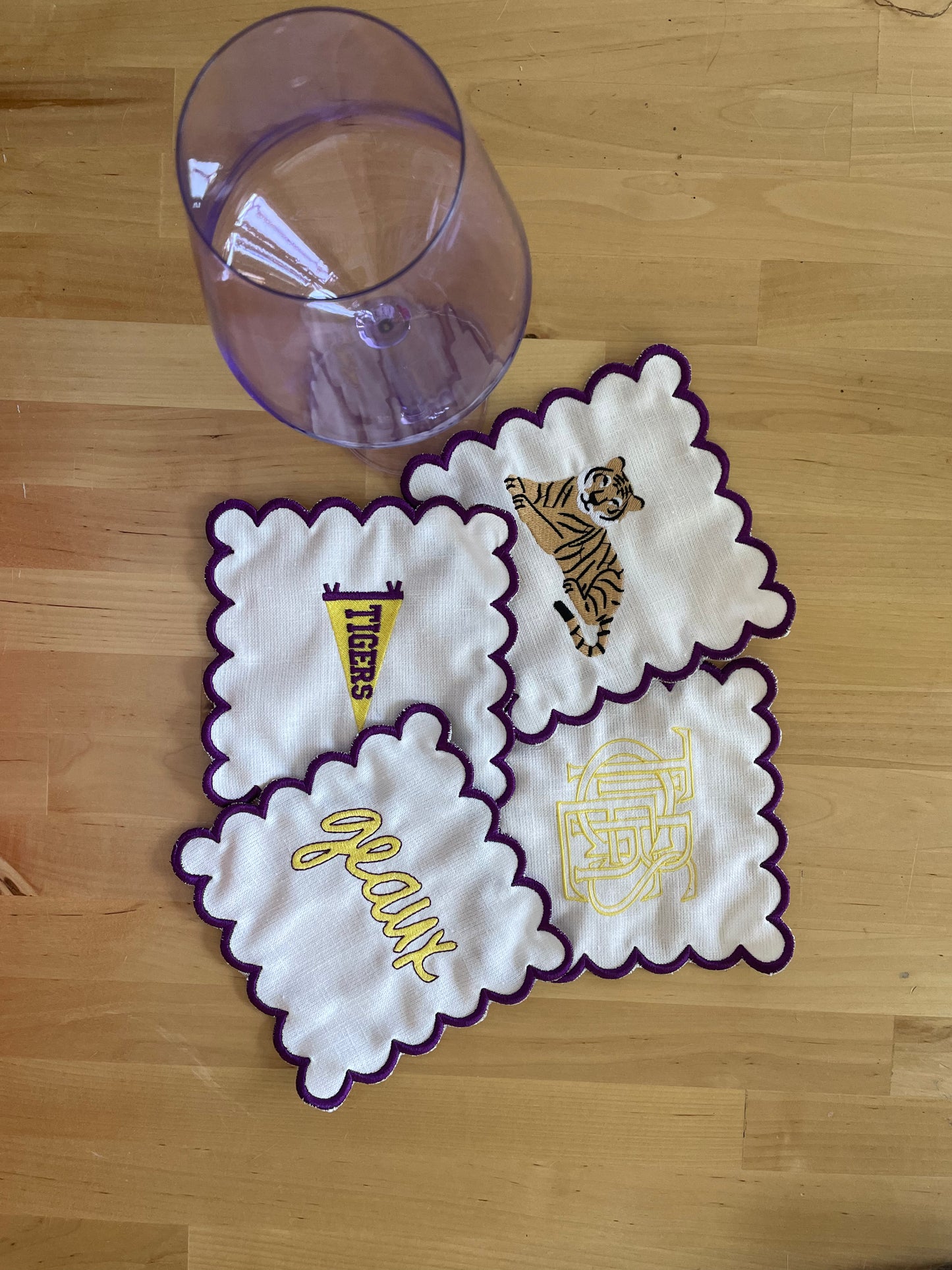Linen Cocktail Napkins - "Geaux Tigers"