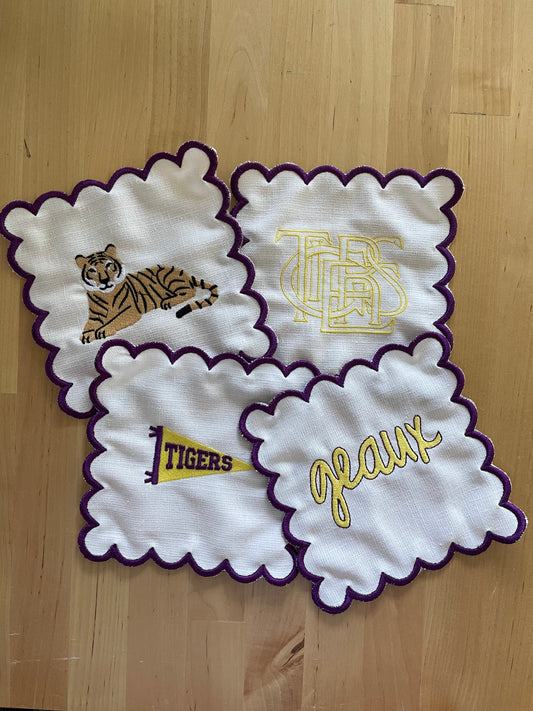 Linen Cocktail Napkins - "Geaux Tigers"