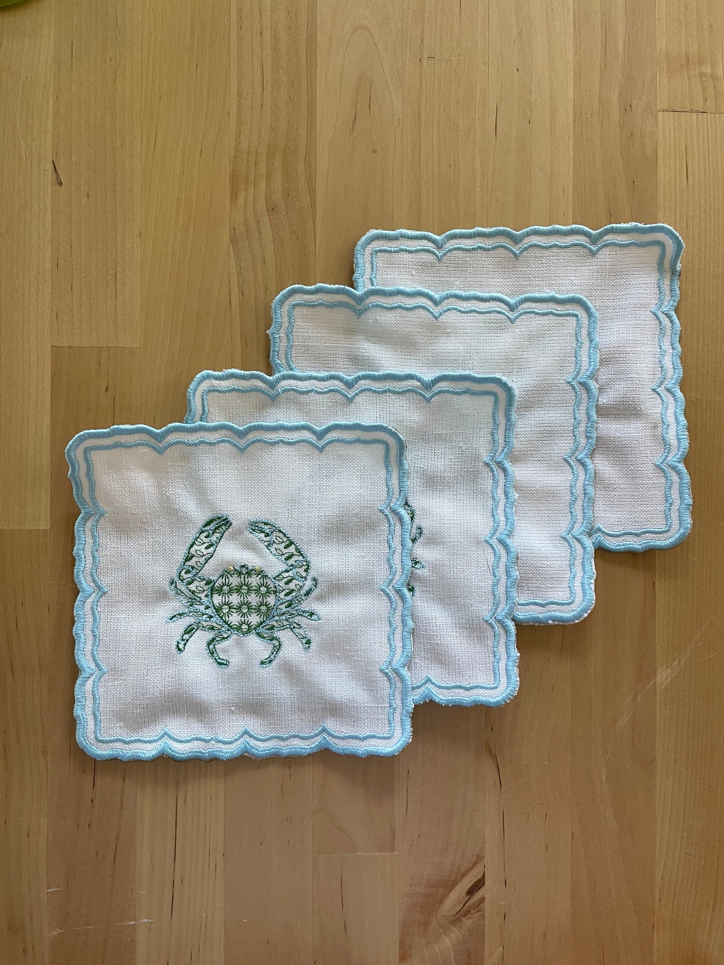 Linen Cocktail Napkins - "Crabby"