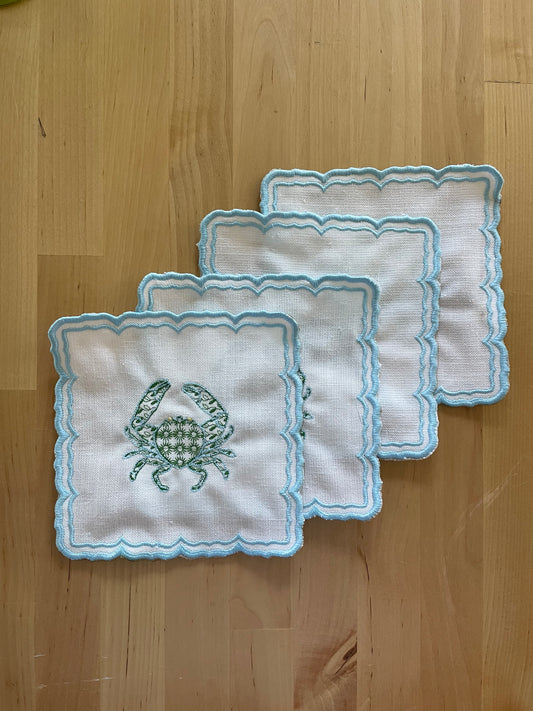 Linen Cocktail Napkins - "Crabby"