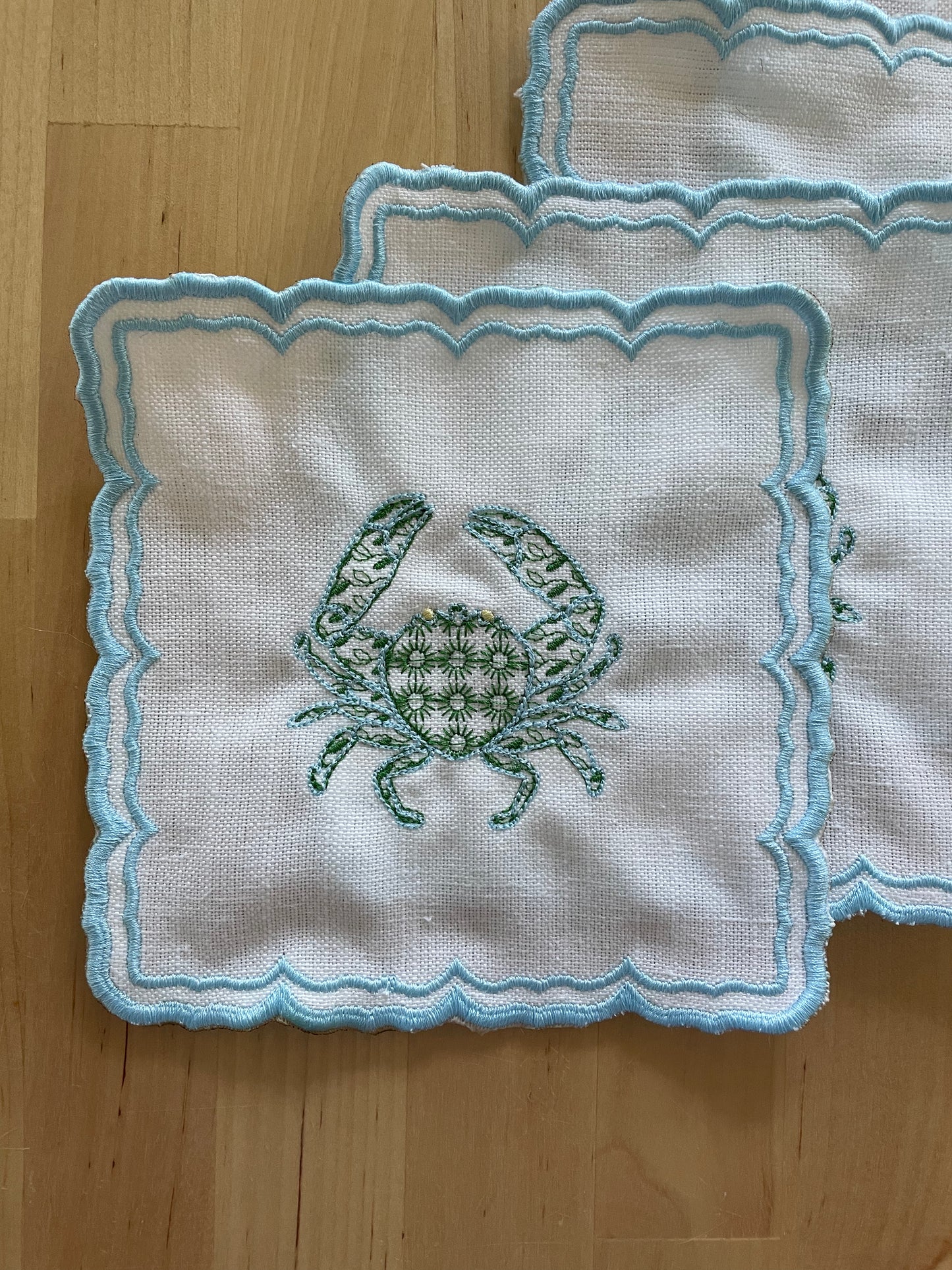 Linen Cocktail Napkins - "Crabby"