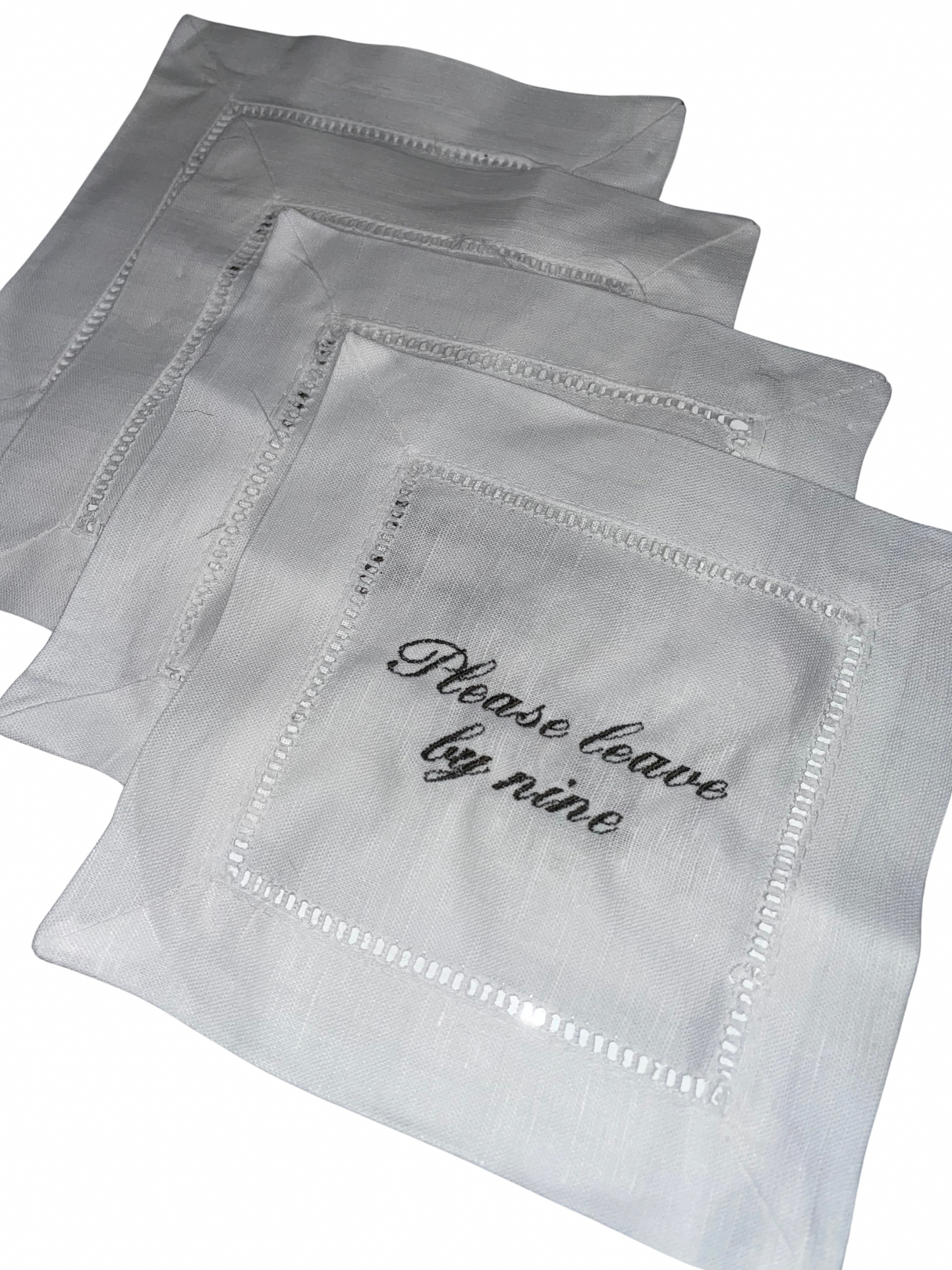 Linen Cocktail Napkins - "Please leave by nine"