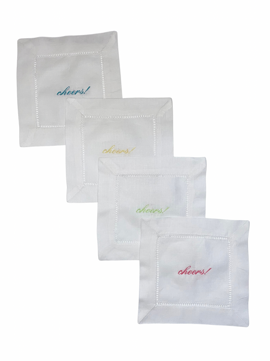 Linen Cocktail Napkins - "cheers!"