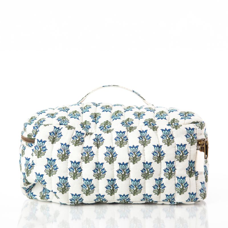 Aqua Block Print Train Case