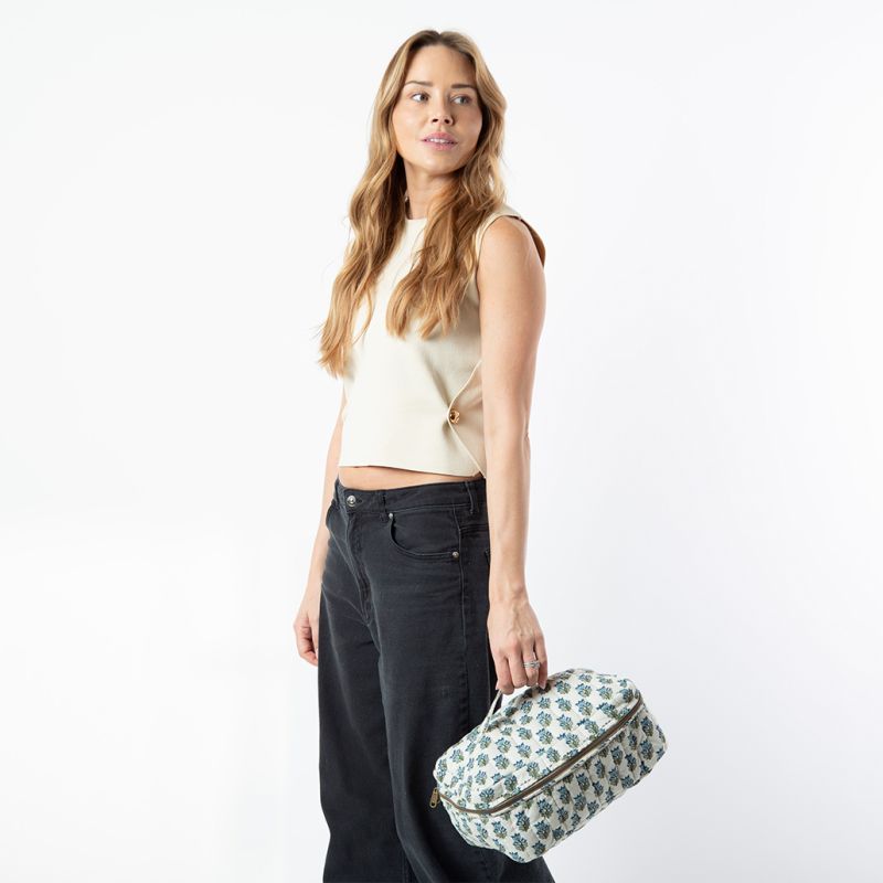 Aqua Block Print Train Case