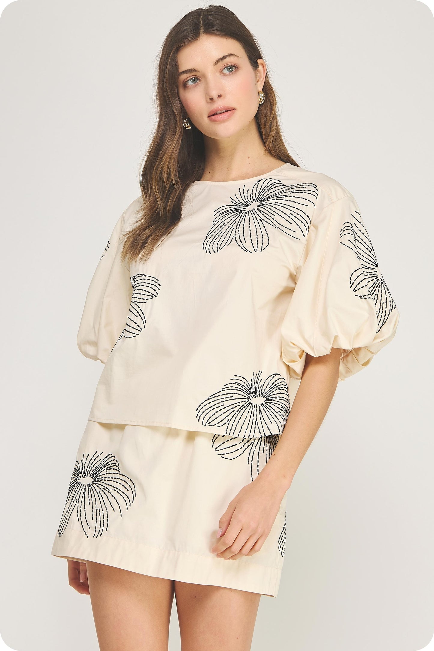 Floral Embroidered Puff Sleeve Top