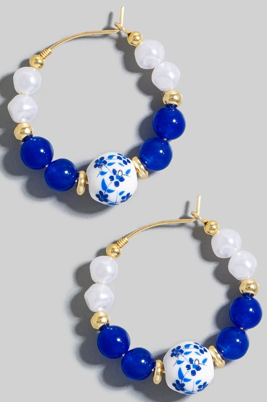 Floral and Pearl Hoop Earrings