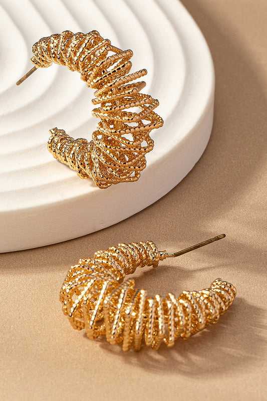Brass Diamond Cut Wire Coil Hoop Earrings