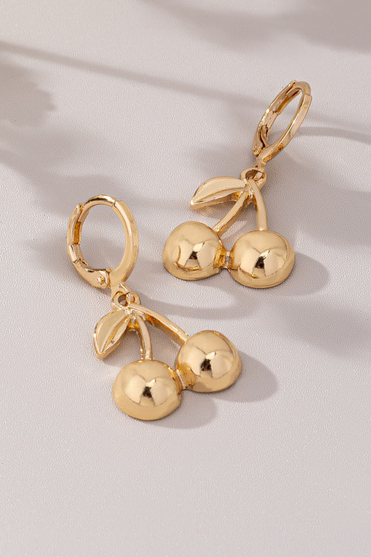 Gold Cherry Dangle Huggie Hoop Earrings