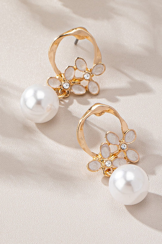 Enamel Flower Hoop with Dangle Pearl