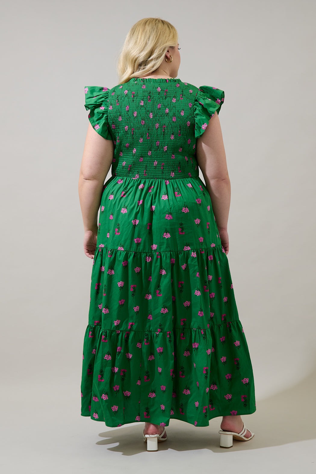 Vivy Floral Sunfire Tiered Midi Dress Curve