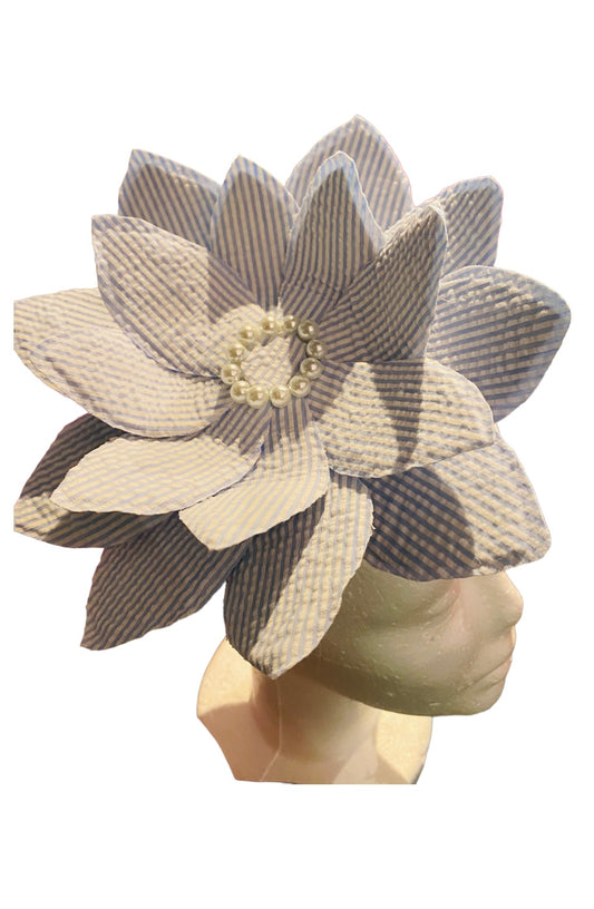 Light Blue Seersucker Flower Headband