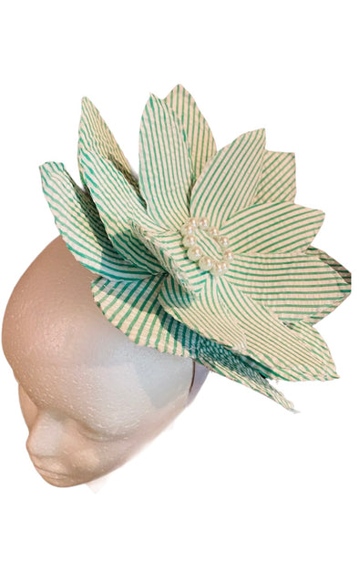 Green Seersucker Flower Headband