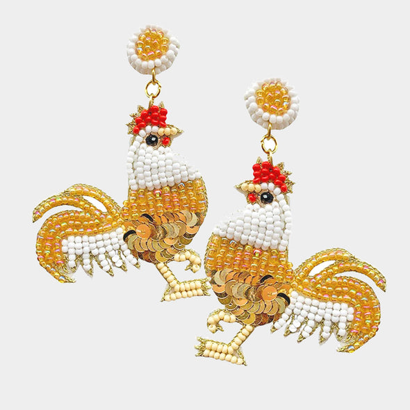 Beaded Rooster Earrings
