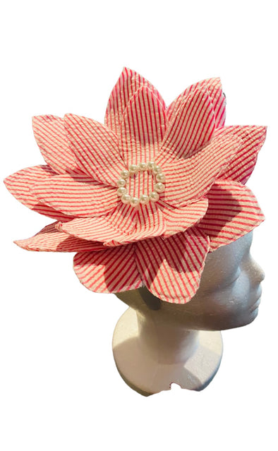 Pink Seersucker Flower Headband