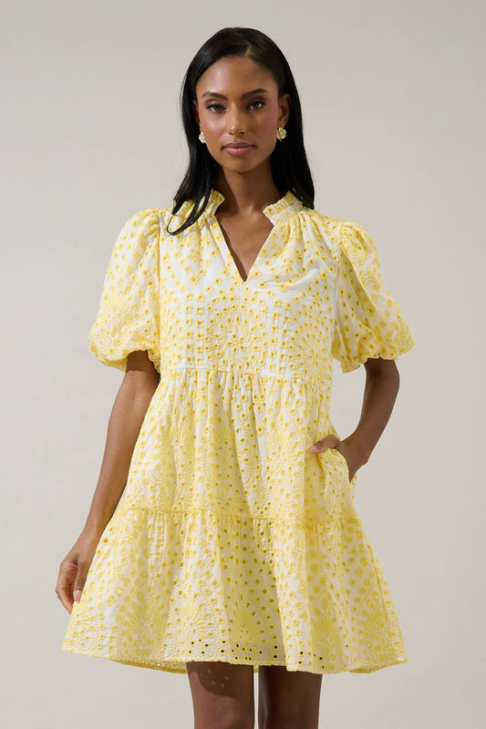 Jacey Babydoll Mini Dress Shayla Eyelet