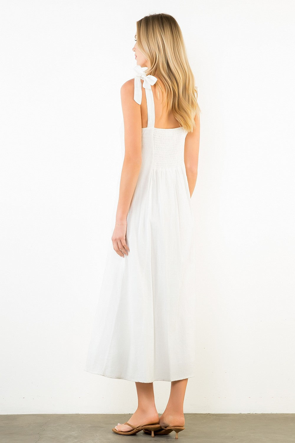 Tie Strap Square Neck Print Midi Dress