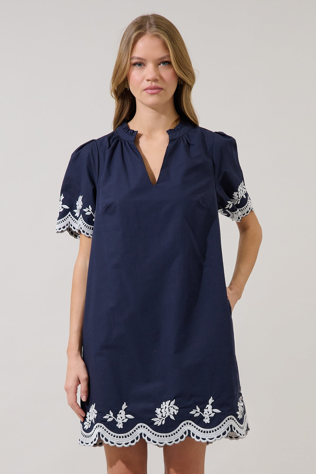 Melania Embroidered Shift Mini Dress
