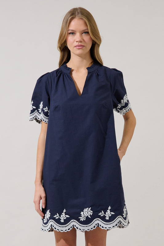Melania Embroidered Shift Mini Dress