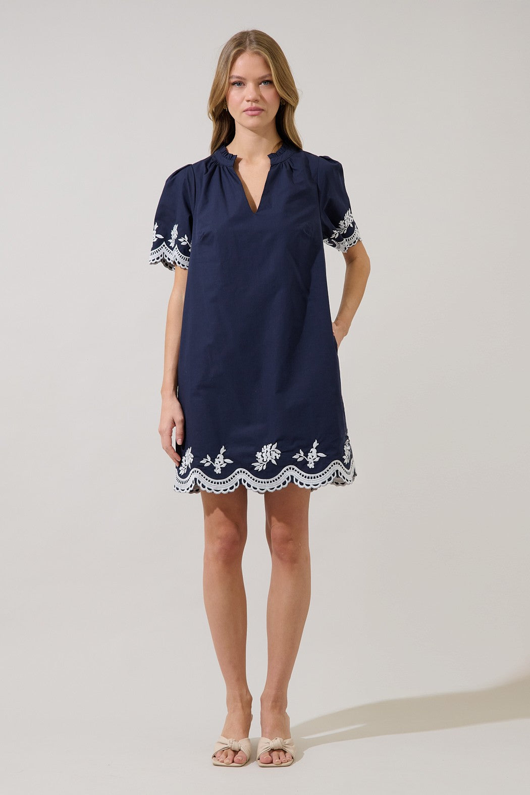 Melania Embroidered Shift Mini Dress
