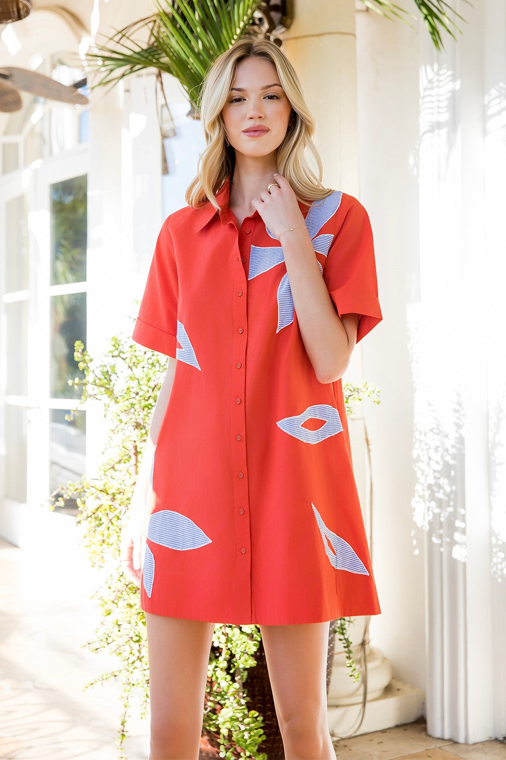 Short Sleeve Floral Embroidery Dress