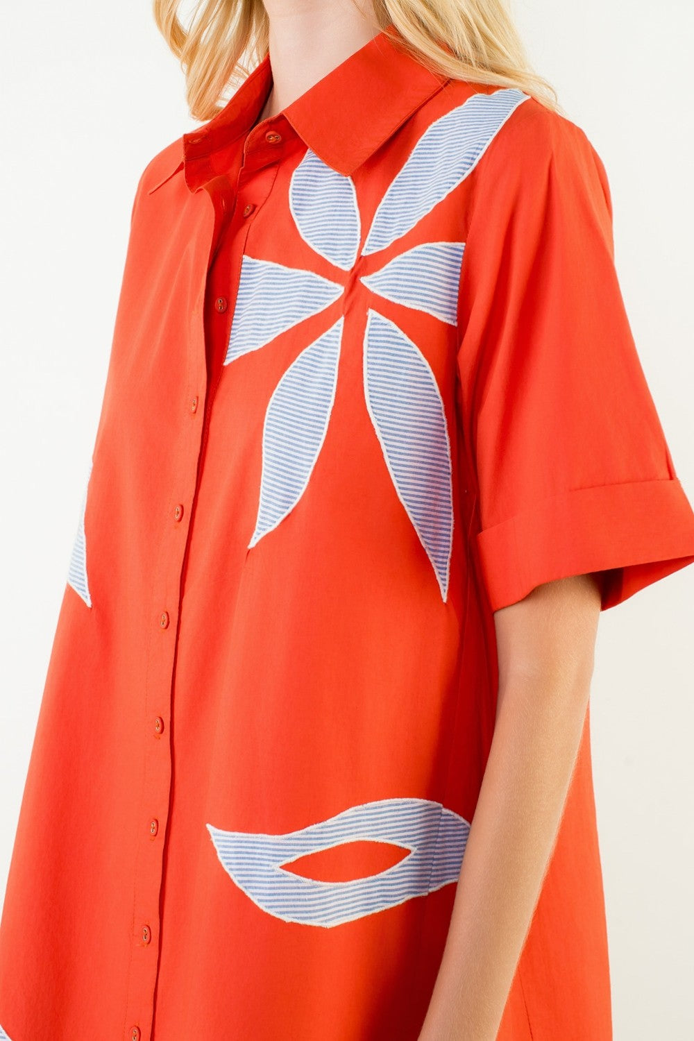 Short Sleeve Floral Embroidery Dress