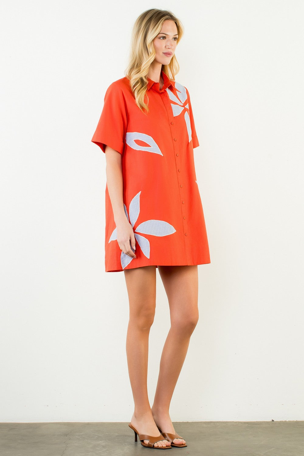 Short Sleeve Floral Embroidery Dress