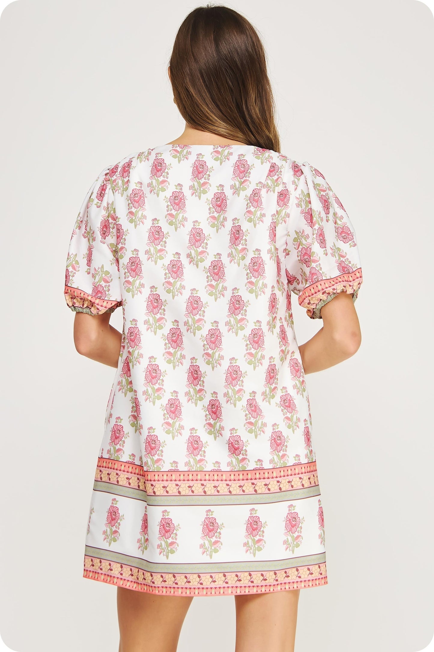 Floral Block Print Poplin Puff Sleeve Dress